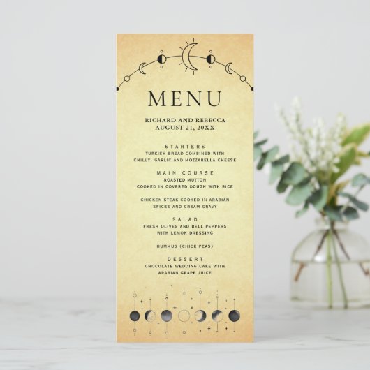 hemelmaan fases bruiloft menu (Staand voorkant)