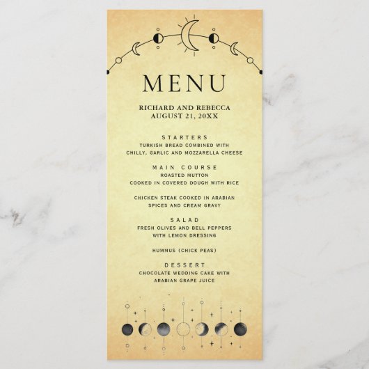 hemelmaan fases bruiloft menu (Voorkant)