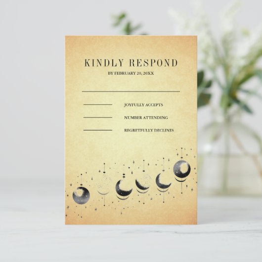  hemelmaan fases bruiloft RSVP kaartje (Staand voorkant)