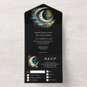 Hemelmaan mystieke sterrennacht zwart blauw all in one uitnodiging (Binnen)