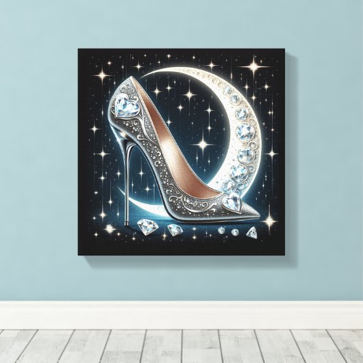 Hemelmaan, Stiletto's, Diamantvormige harten Canvas Afdruk (Insitu (Houten vloer))