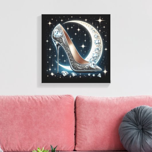 Hemelmaan, Stiletto's, Diamantvormige harten Canvas Afdruk (Insitu (Woonkamer))