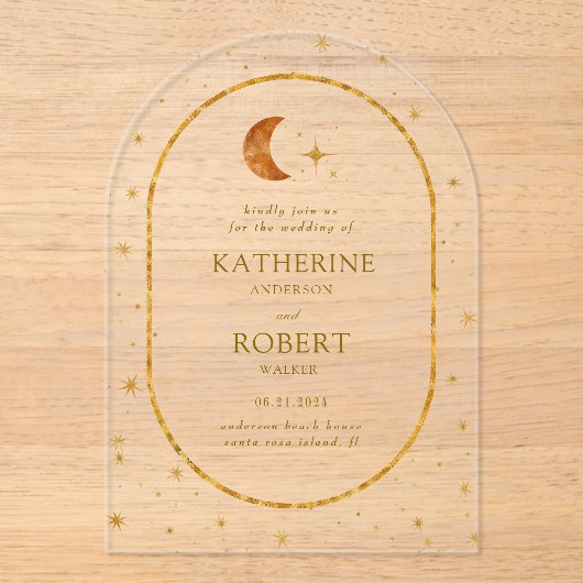  hemelmaansterren bruiloft acryl uitnodigingen (Voorkant)