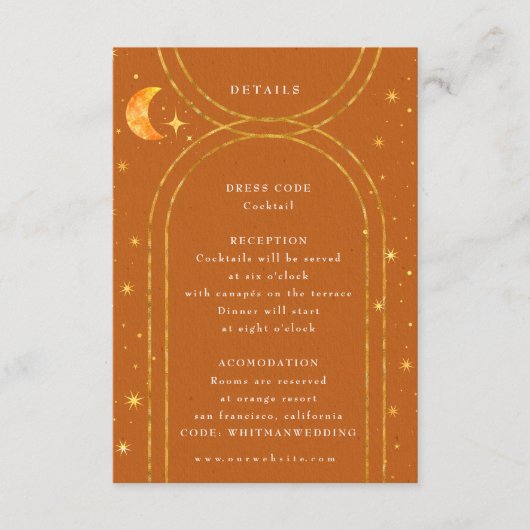  hemelmaansterren bruiloft details informatiekaartje (Voorkant)