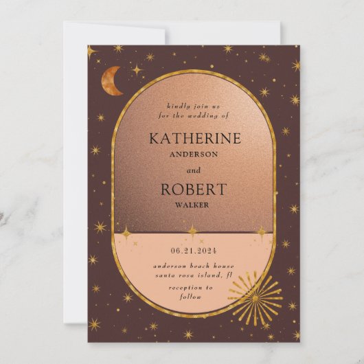  hemelmaansterren bruiloft kaart (Voorkant)