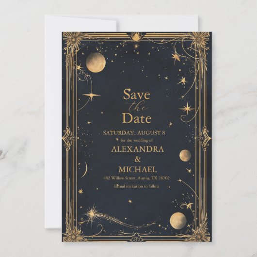  hemelmaansterren bruiloft save the date (Voorkant)