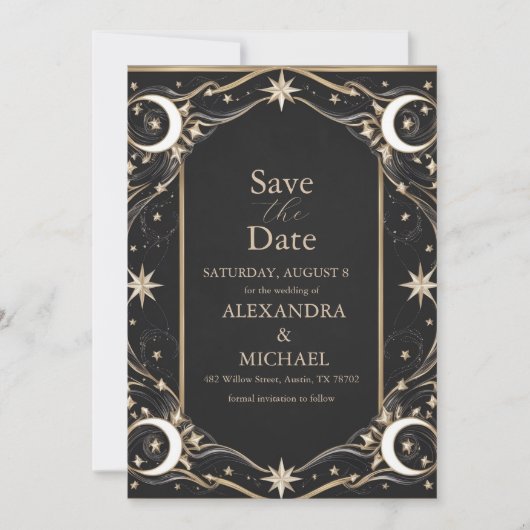 hemelmaansterren bruiloft save the date (Voorkant)