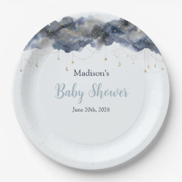 Hemelmarine Waterverf Wolk Baby Shower Papier Papieren Bordje
