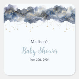 Hemelmarine Waterverf Wolk Baby Shower Papier Vierkante Sticker