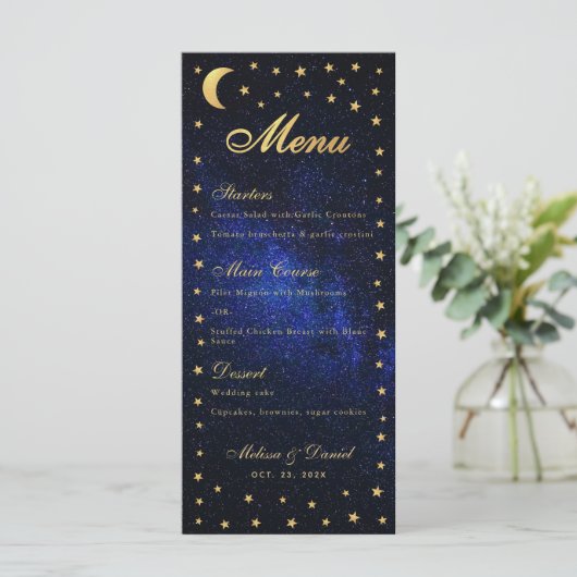 Hemelmenu voor het Huwelijksfeest - Elegante Blauw Menu (Staand voorkant)