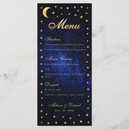 Hemelmenu voor het Huwelijksfeest - Elegante Blauw Menu (Voorkant)