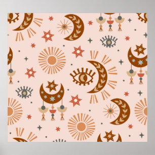 Hemeloog, maan, zonpatroon. poster