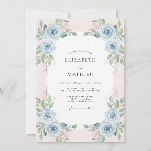 Hemelperzik Ranunculus Gedempte Eucalyptus Bruilof Kaart (Voorkant)