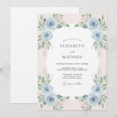 Hemelperzik Ranunculus Gedempte Eucalyptus Bruilof Kaart (Voorkant / Achterkant)