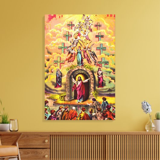 Hemelpoort Jezus omhelsd door engelen Canvas Afdruk (Insitu (Woonkamer))