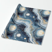 Hemels Agaat | Abstracte Planeet Steen Cadeaupapier (Uitgerold)