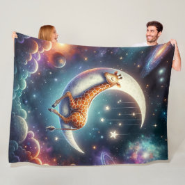 Hemels Baby Giraffe Slapend op Maan & Sterren Fleece Deken