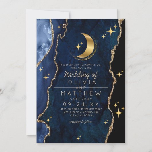 Hemels Blauw Huwelijk Midnight Stars Maan Kaart (Voorkant)
