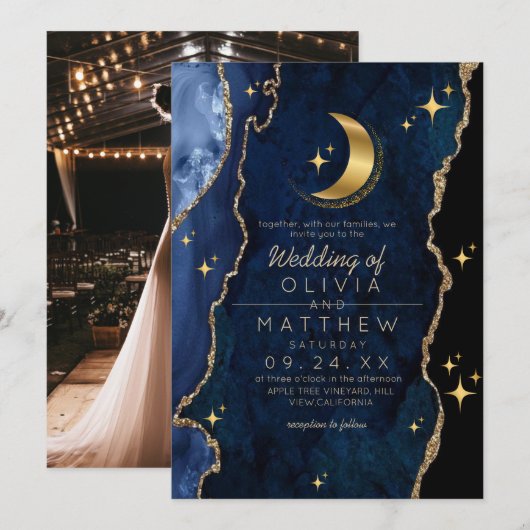 Hemels Blauw Huwelijk Midnight Stars Maan Kaart (Voorkant / Achterkant)