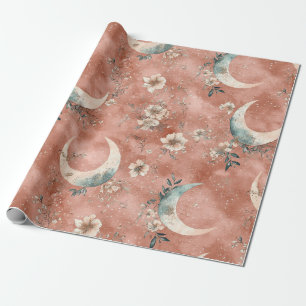 Hemels Bloemmotief Gedempte Terracotta Cadeaupapier