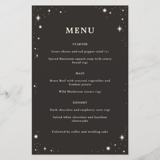 Hemels boho tarot huwelijksmenu  (Voorkant)