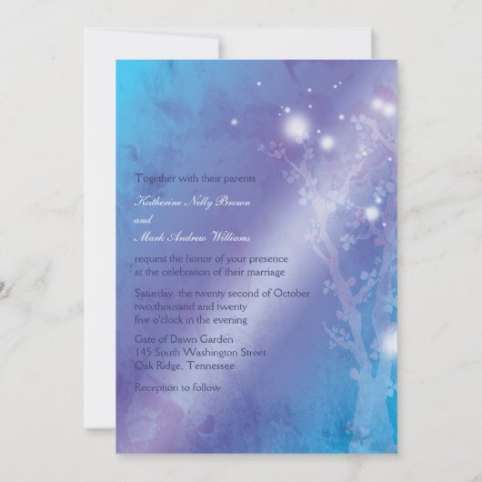 Hemels bos glinsterende blauwe bruiloft kaart (Achterkant)