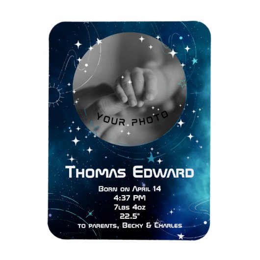 Hemels diepblauw geboorteaankondiging voor in de r magneet (Verticaal)