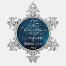Hemels Diepblauw Onze Eerste Kerstmis Samen Tin Sneeuwvlok Ornament