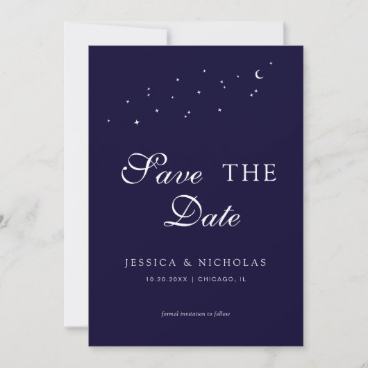Hemels Elegant Script Blauwe Trouwfoto Save The Date (Voorkant)