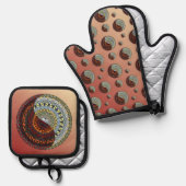 Hemels en hellemandala ovenwant & pannenlap set (Voorkant / Achterkant)