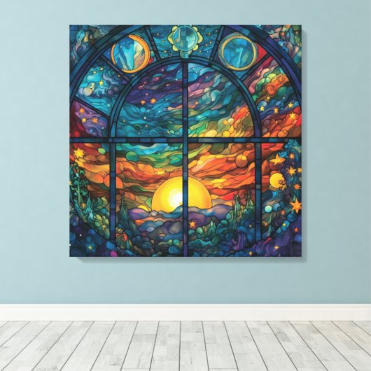 Hemels Glas in lood Kunstwerk Canvas Print (Insitu (Houten vloer))