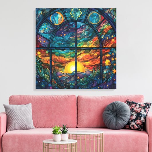 Hemels Glas in lood Kunstwerk Canvas Print (Insitu (Woonkamer))