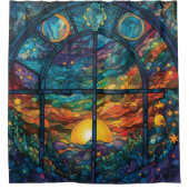 Hemels Glas in lood Kunstwerk Douchegordijn (Voorkant)