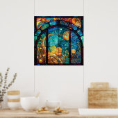 Hemels Glas in lood Kunstwerk Poster (Keuken)