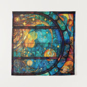 Hemels Glas in lood Kunstwerk Tapestry Wandkleed (Voorkant (horizontaal))