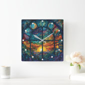 Hemels Glas in lood Kunstwerk Wandklok (Huis)