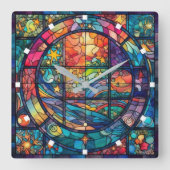 Hemels Glas in lood Kunstwerk Wandklok (Voorkant)