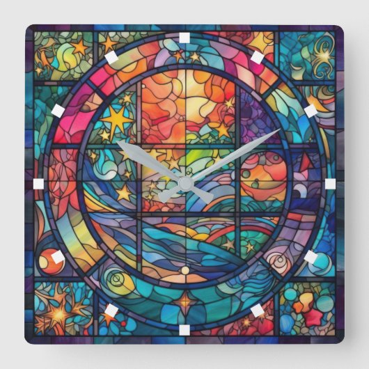 Hemels Glas in lood Kunstwerk Wandklok (Voorkant)