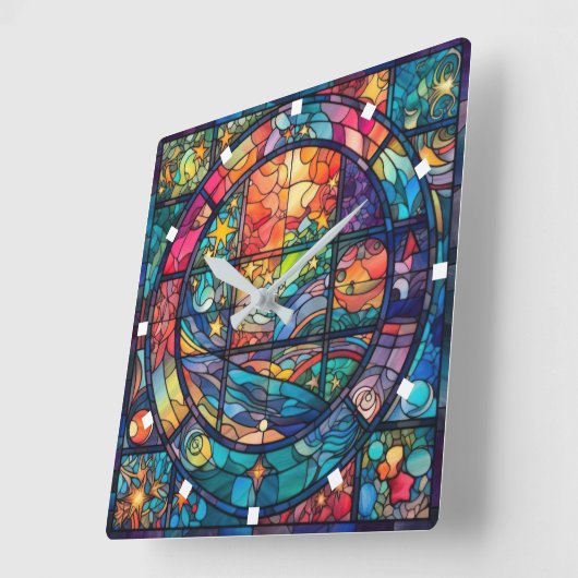 Hemels Glas in lood Kunstwerk Wandklok (Hoek)