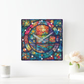 Hemels Glas in lood Kunstwerk Wandklok (Huis)