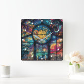 Hemels Glas in lood Kunstwerk Wandklok (Huis)