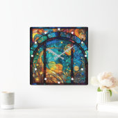 Hemels Glas in lood Kunstwerk Wandklok (Huis)