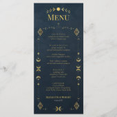 Hemels gotisch middernachtblauw gouden trouwmenu menu (Voorkant)