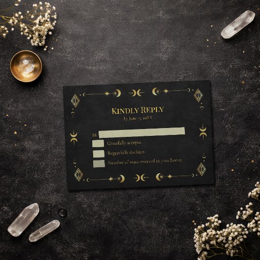 Hemels Gotisch Zwart en Goud RSVP Kaart