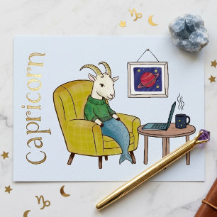 Hemels Goud Folie Steenbok Zeegeit Sterrenbeeld Feestdagen Briefkaart