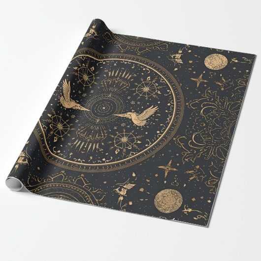 Hemels Goud Inpakpapier – Gothic Luxe Starry (Uitgerold)