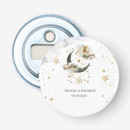 Hemels goud maan sterren  button flesopener (Voorkant)