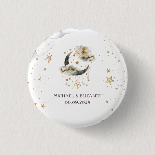 Hemels goud maan sterren ronde button 3,2 cm (Voorkant)