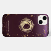 Hemels Goud Zon En Maan Sterren Bourgondiërrood Case-Mate iPhone Case (Achterkant (horizontaal))