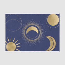 Hemels goud zon maan fasen eclips paars blauw tissuepapier